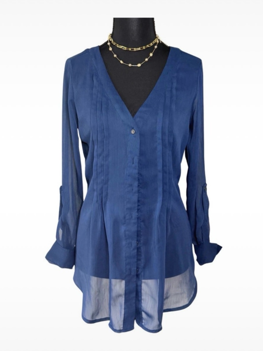 Wet Seal Blue Sheer XS Y2K V-Neck Button Front Top
